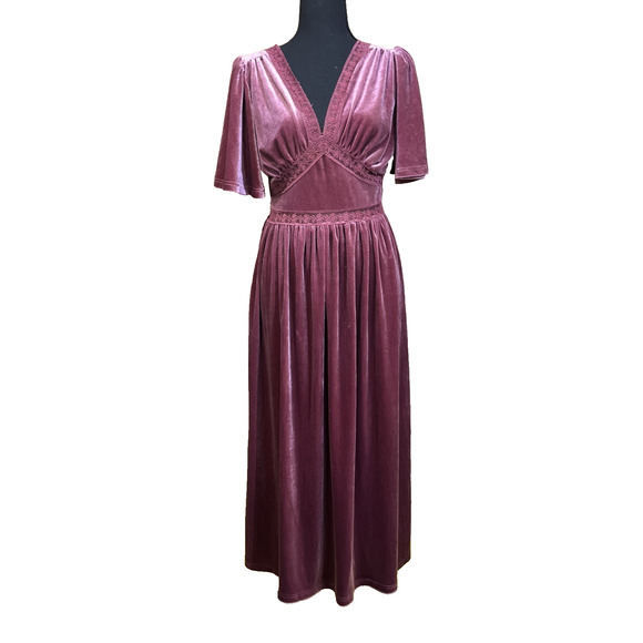 Zilcremo Velvet Babydoll Fit & Flare Midi Dress Size Medium Romantic Coquette - Picture 1 of 14